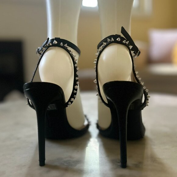 True Religion Margaux Spike Studded Black Stiletto Heels | Faux Leather Size 8.5 - Picture 7 of 11